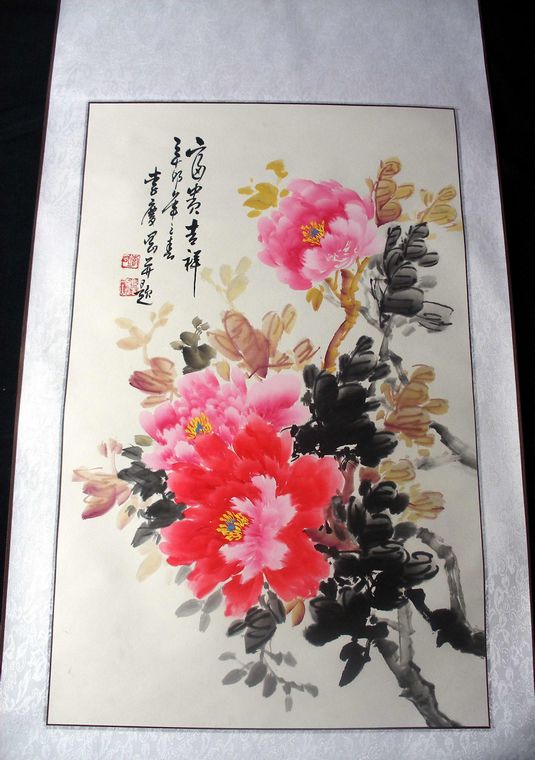 四尺三開富貴牡丹圖
